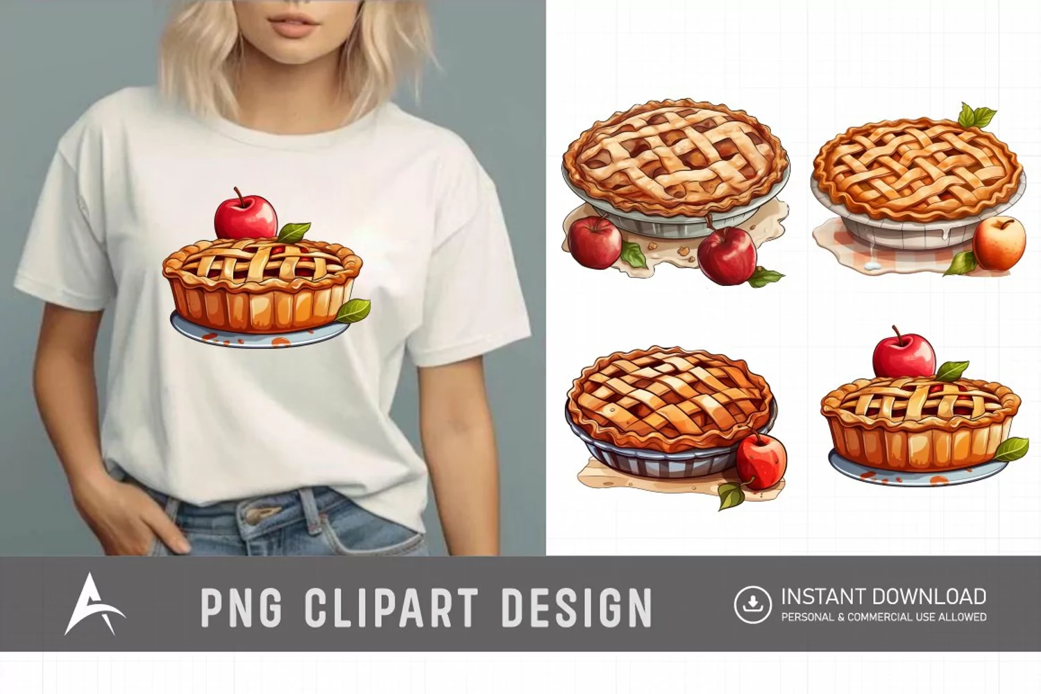 Watercolor Apple Pie Sublimation Clipart product image 1