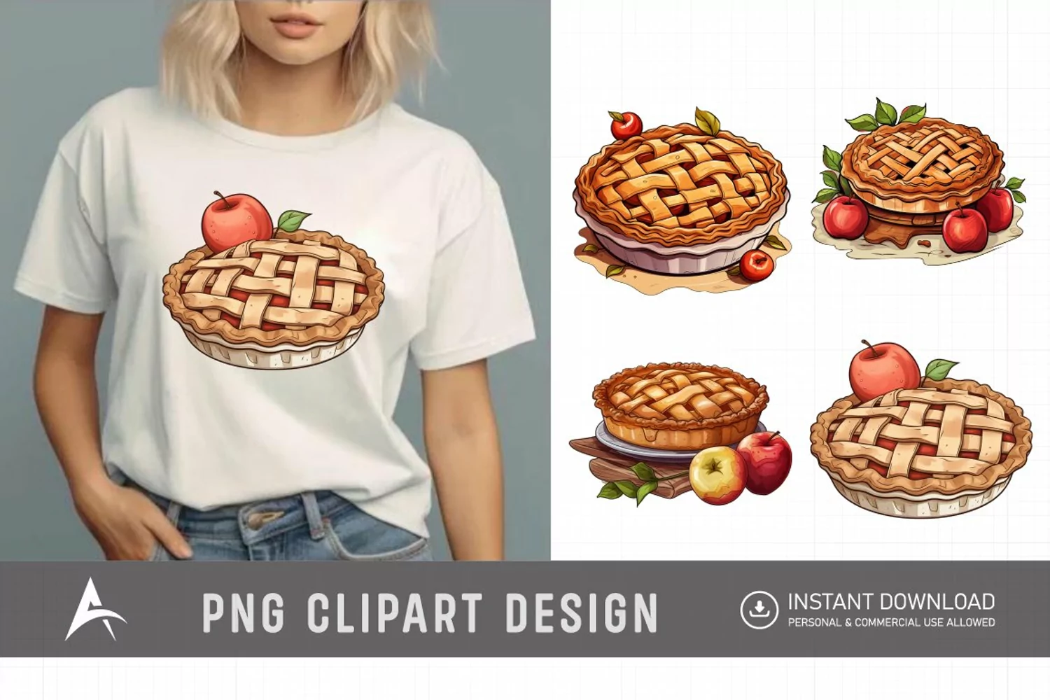 Watercolor Apple Pie Sublimation Clipart product image 1