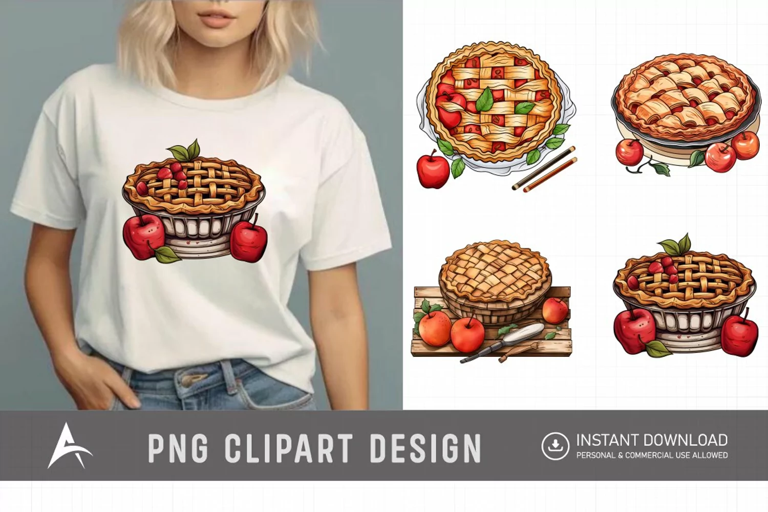 Watercolor Apple Pie Sublimation Clipart product image 1