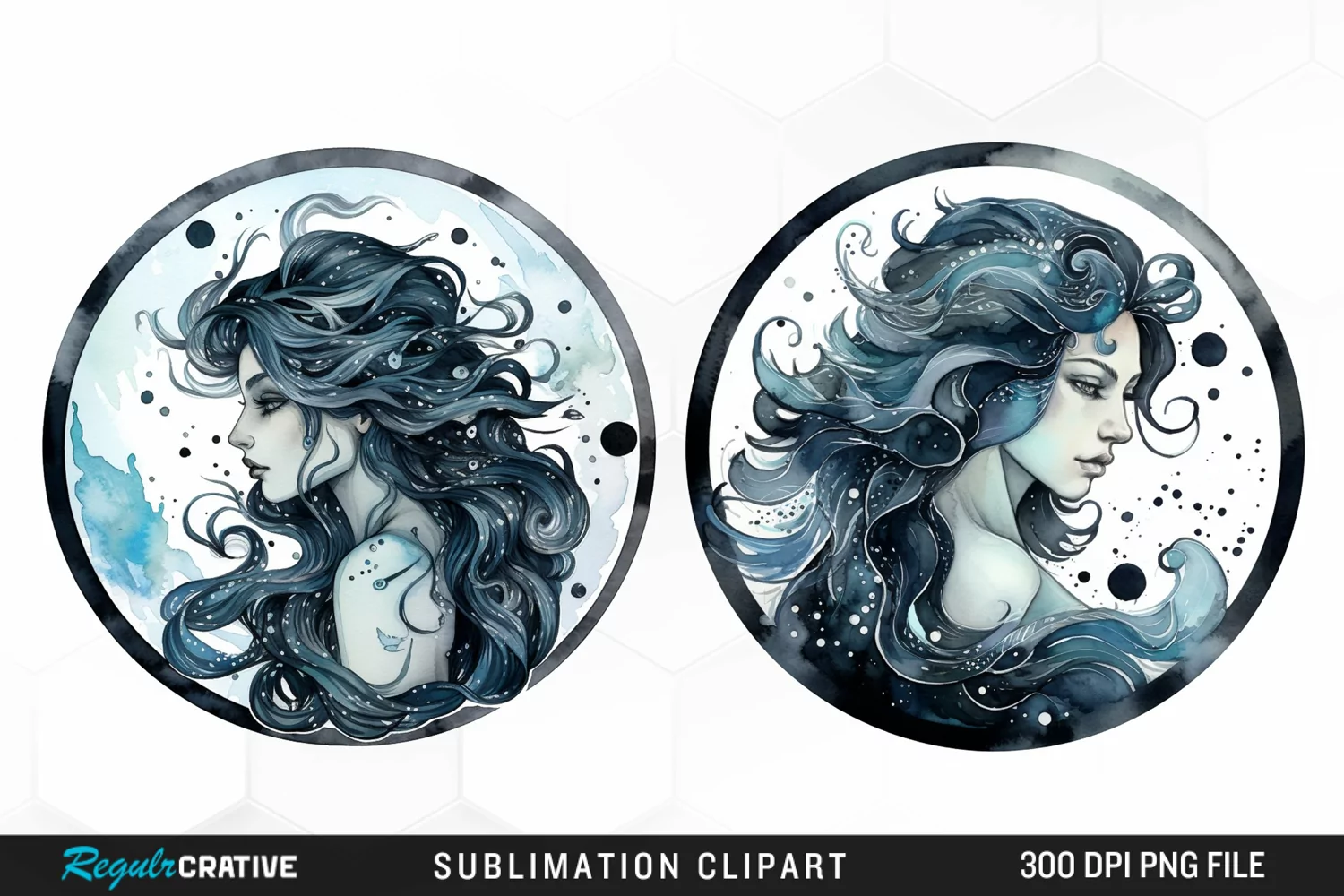 Watercolor Aquarius Zodiac Sign Clipart product image 1