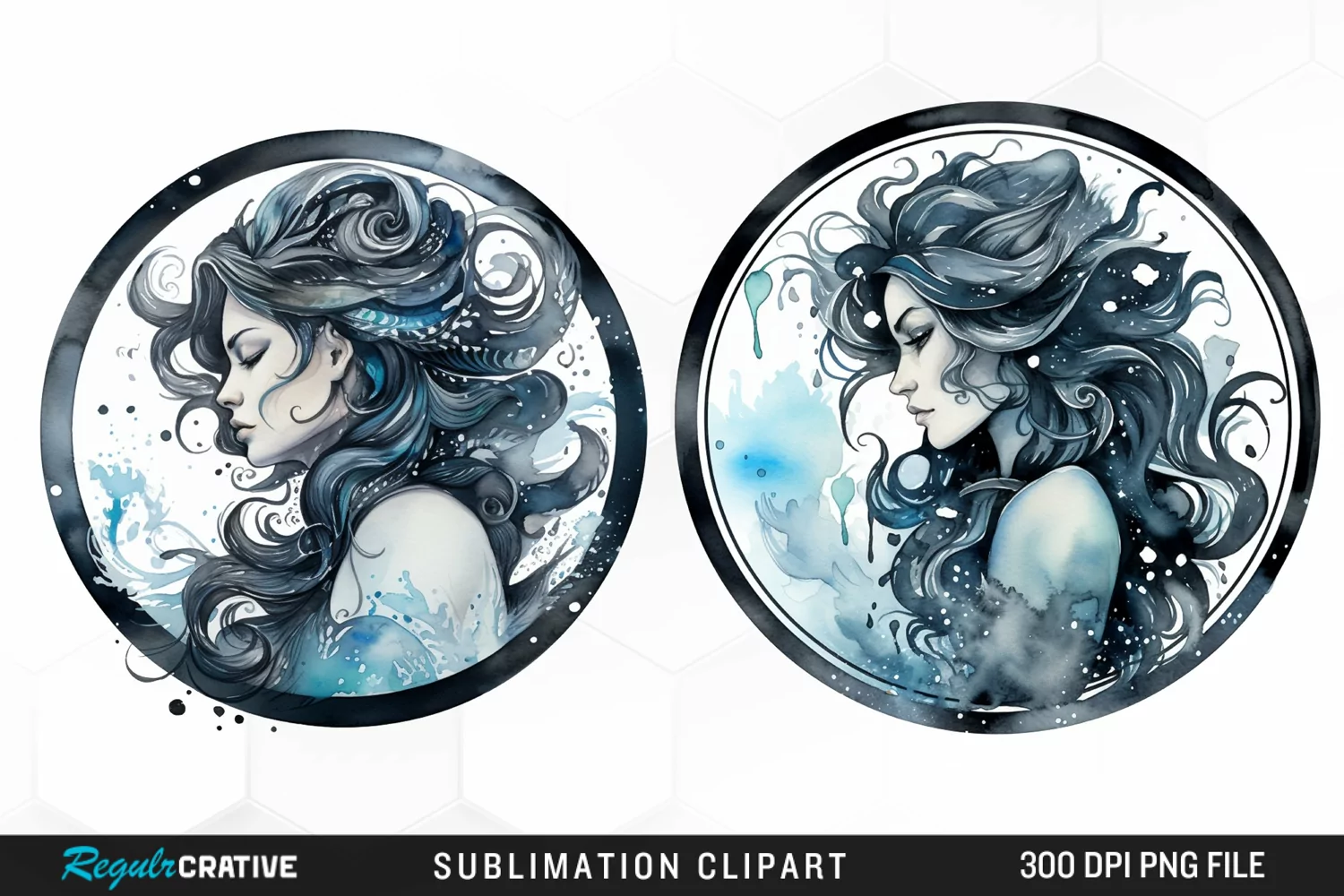 Watercolor Aquarius Zodiac Sign Clipart product image 1