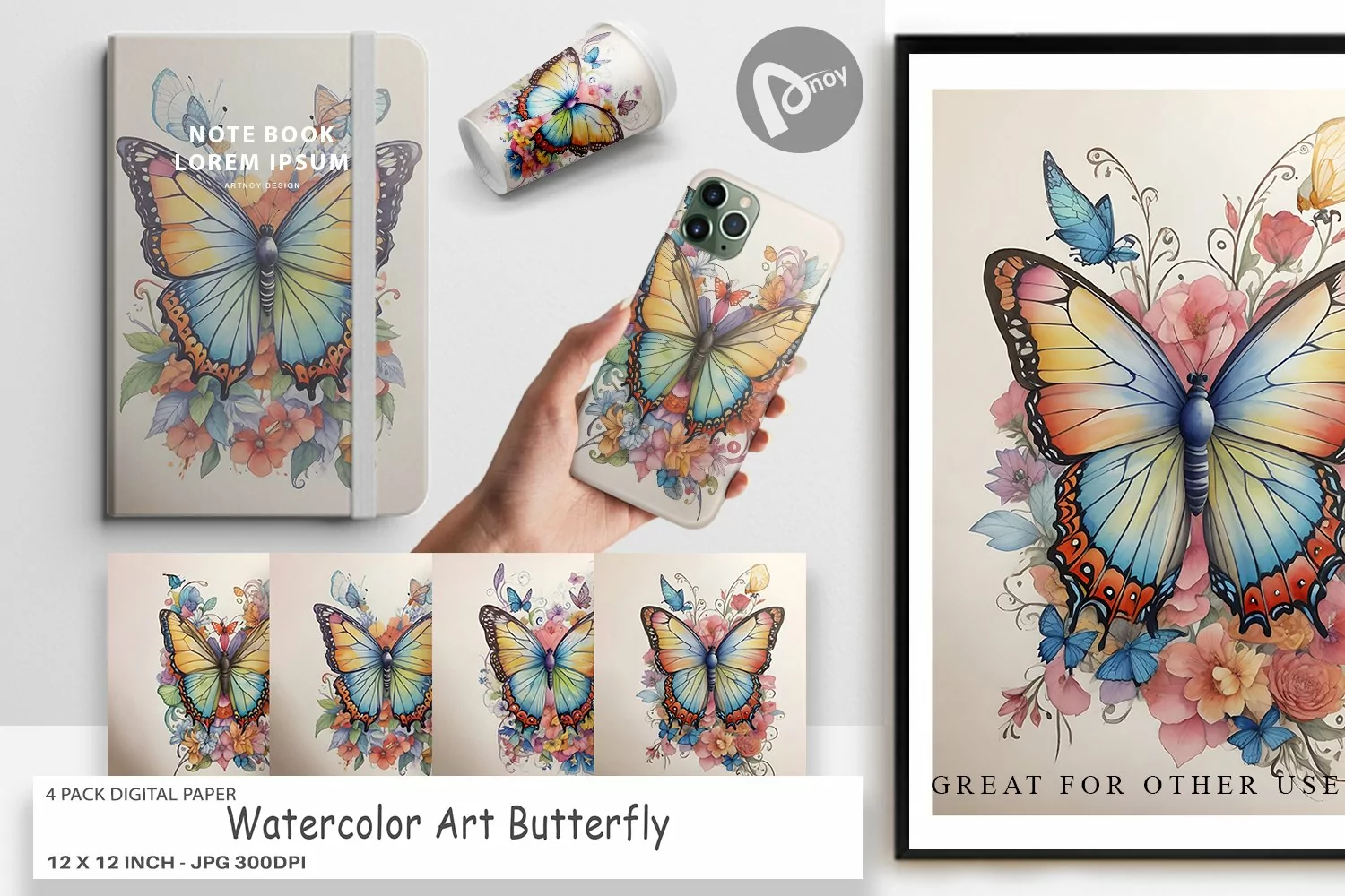 Digital Paper Watercolor Art Butterfly product image 1