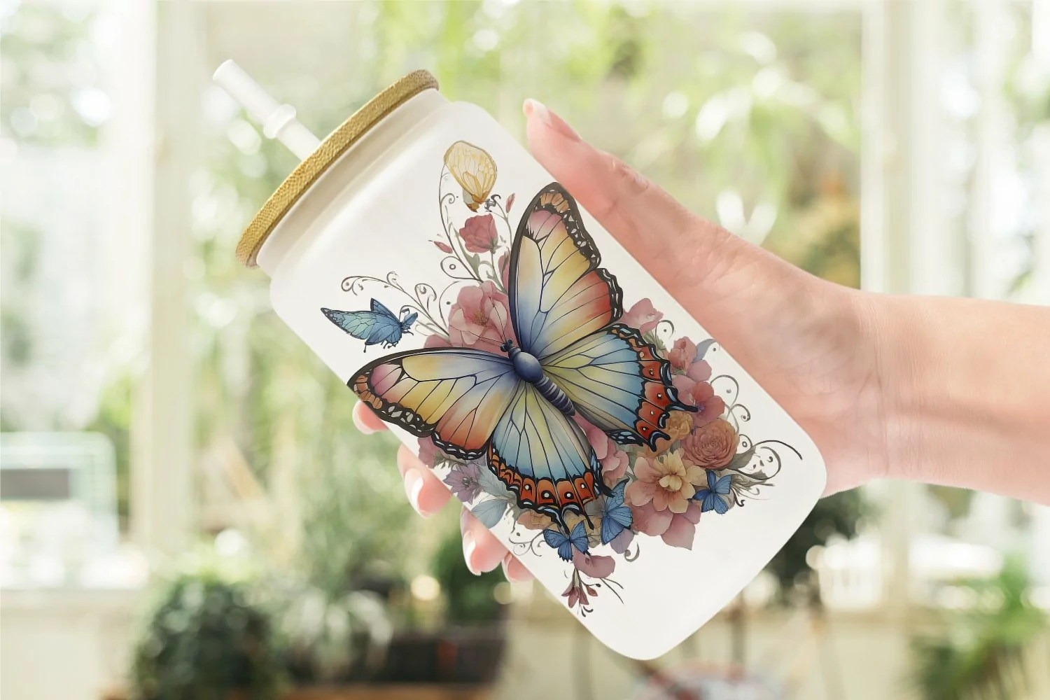 Watercolor Art Butterfly Glass Can Wraps product image 1