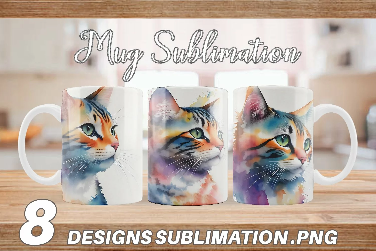 Watercolor Art Cat | Mug sublimation design product image 1