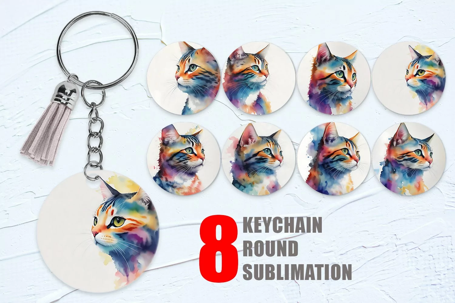 Watercolor Art Cat Keychain | Keyring product image 1