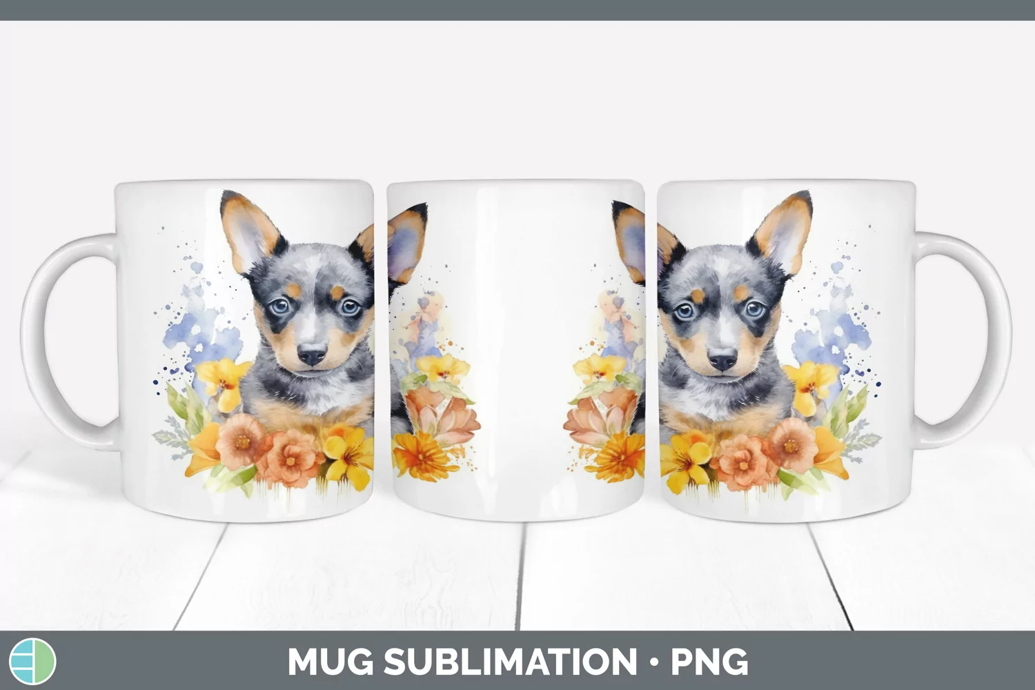 GorgeousWild Flowers Australian Cattle Dogs Mug Wrap design.