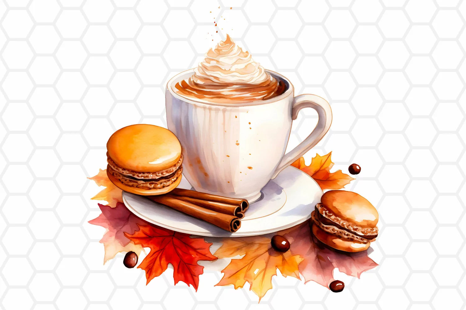 Watercolor Autumn Coffee Clipart Fall Sublimation