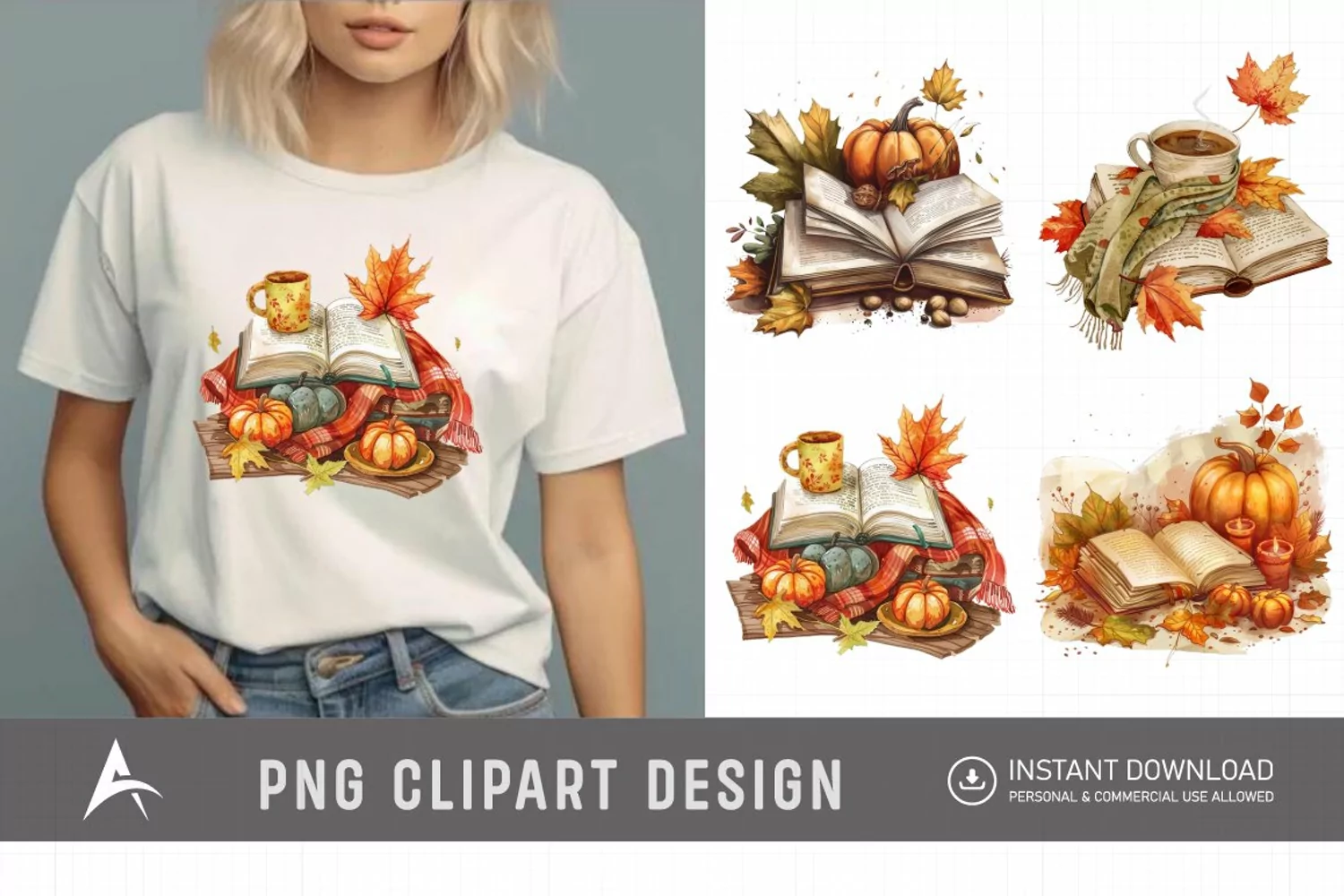 Watercolor Autumn Cozy Book Clipart product image 1