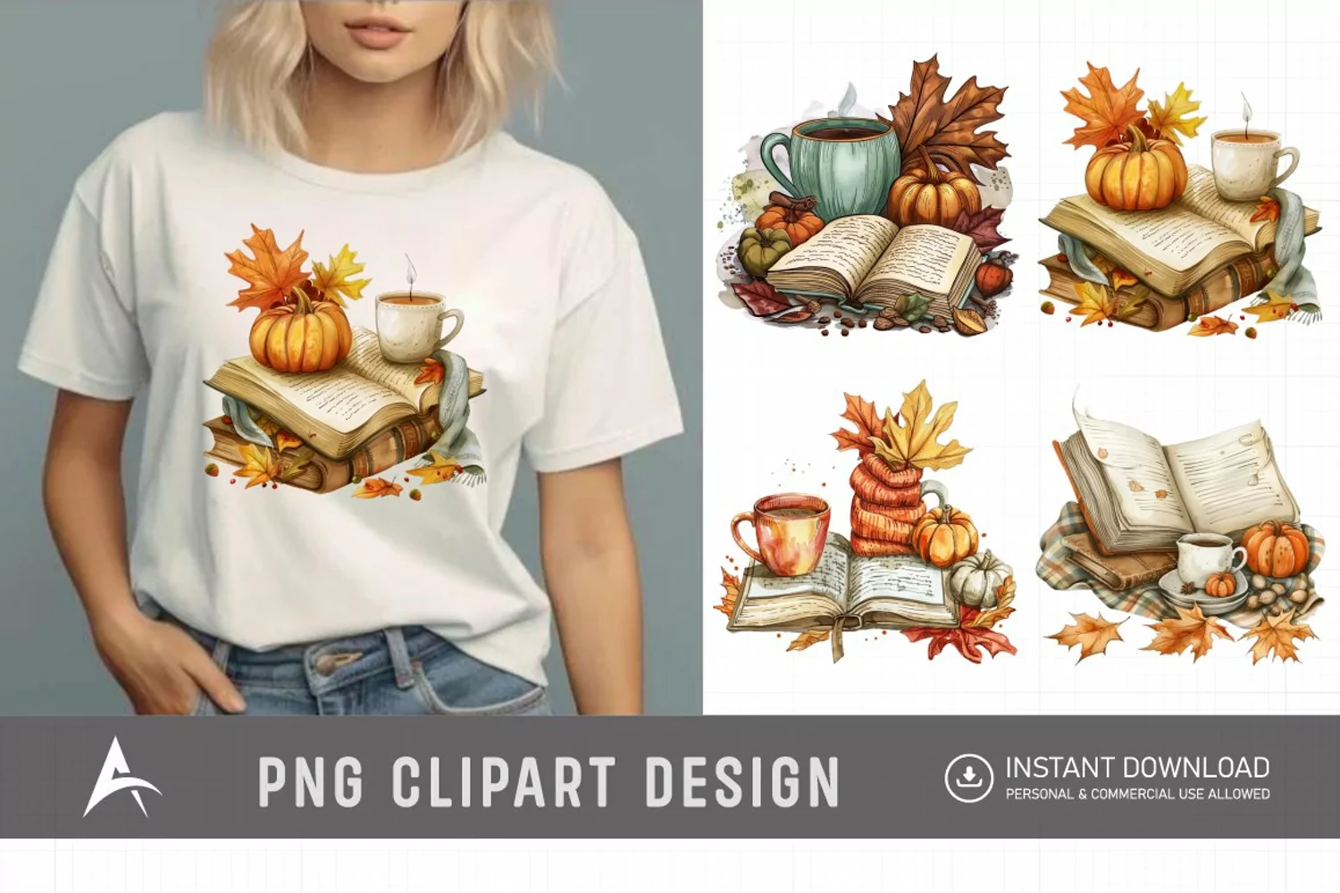 Watercolor Autumn Cozy Book Clipart product image 1