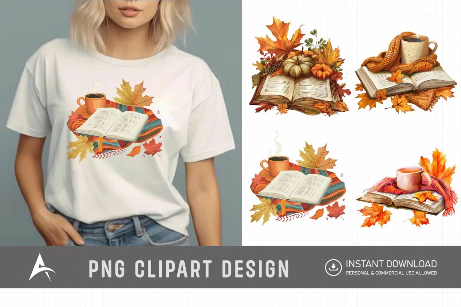 Watercolor Autumn Cozy Book Clipart product image 1