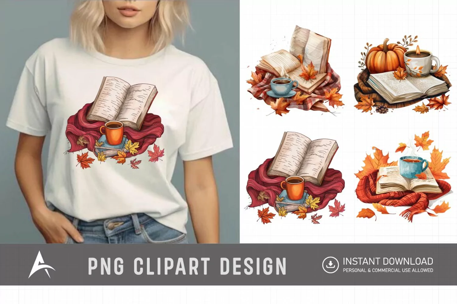 Watercolor Autumn Cozy Book Clipart product image 1