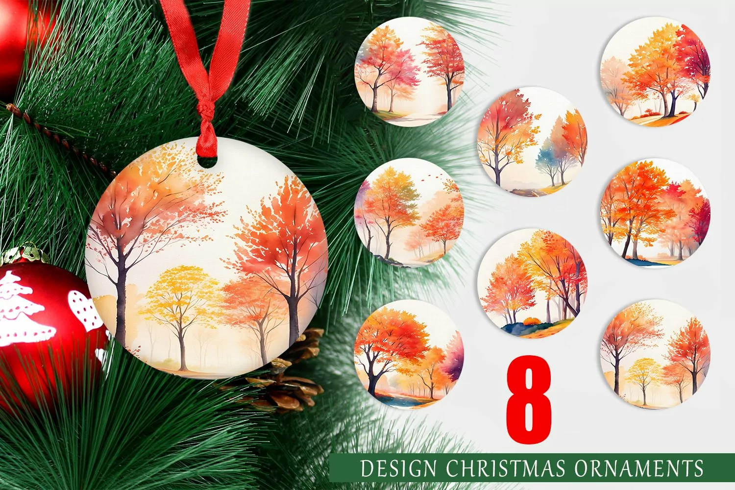 Christmas Ornaments Watercolor Autumn Foliage product image 1