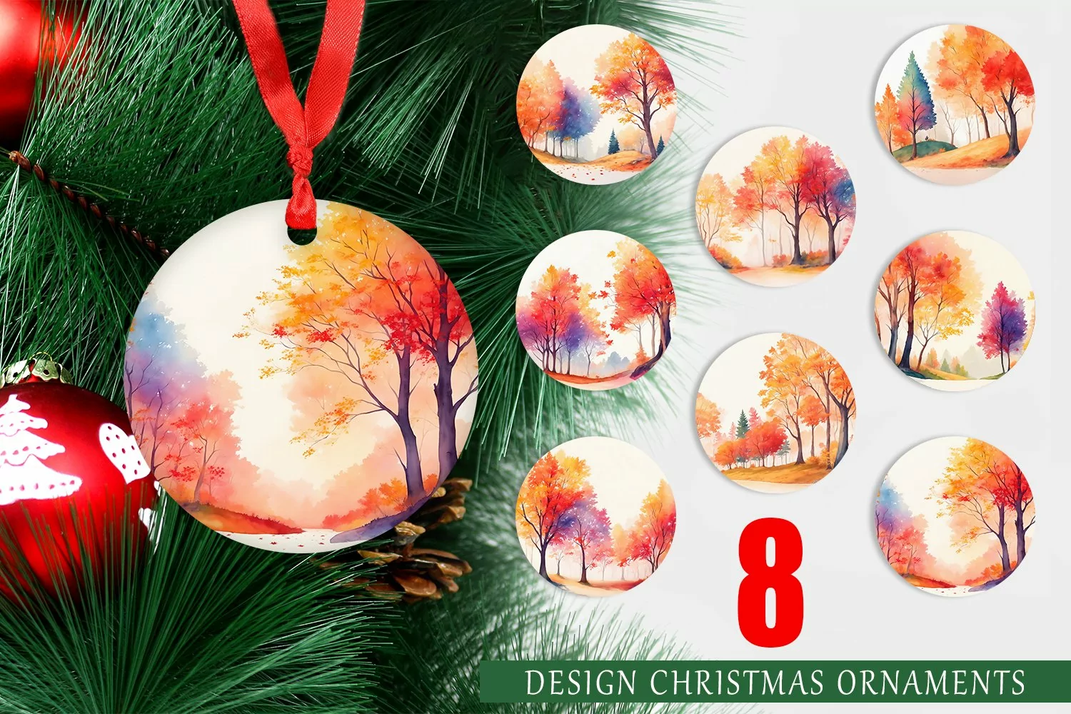 Christmas Ornaments Watercolor Autumn Foliage product image 1
