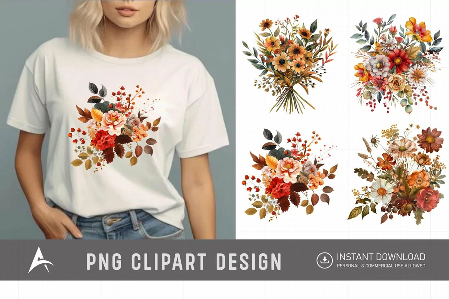 Watercolor Autumn Garden Floral Clipart product image 1