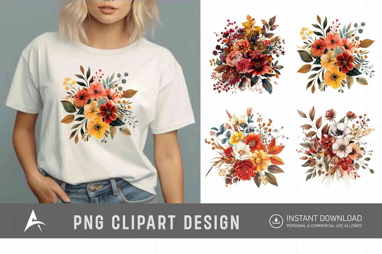 Watercolor Autumn Garden Floral Clipart product image 1