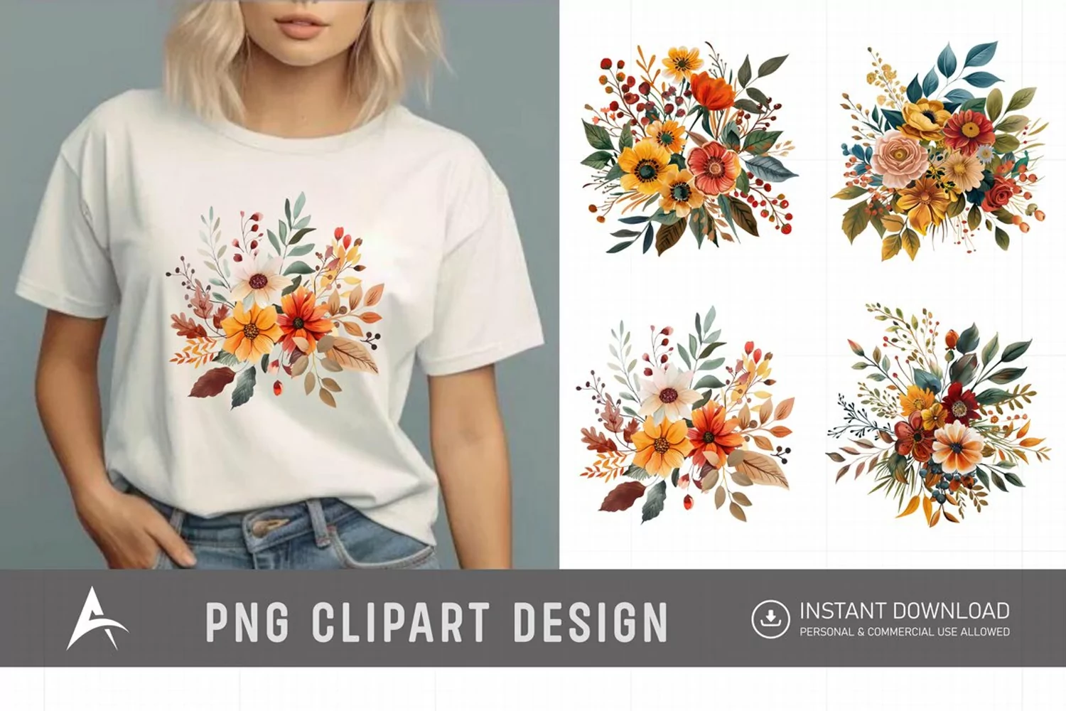 Watercolor Autumn Garden Floral Clipart product image 1