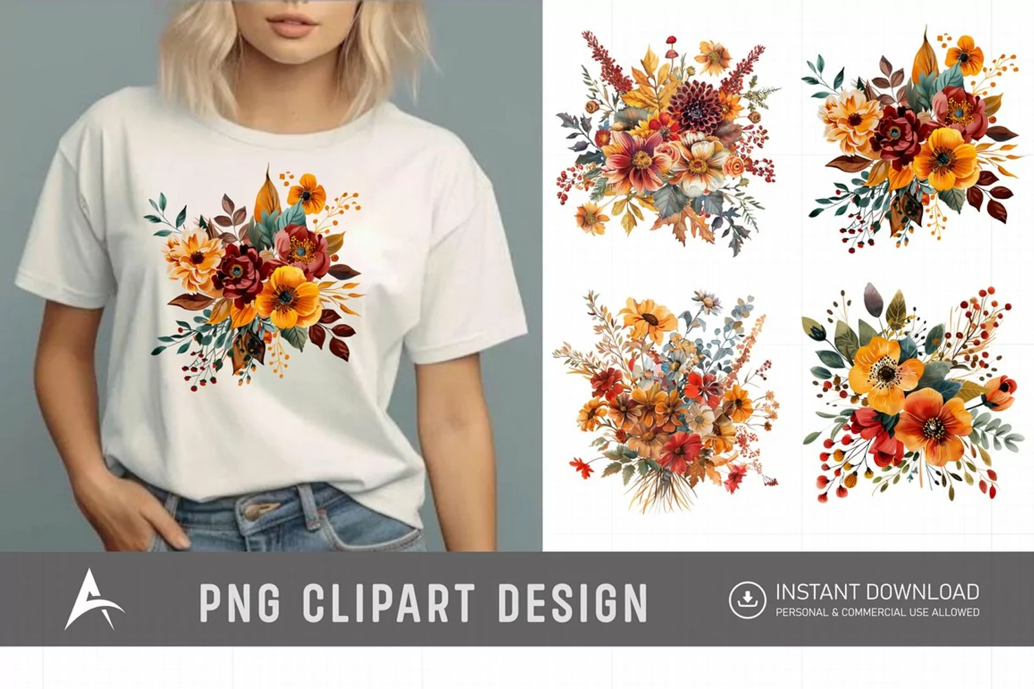 Watercolor Autumn Garden Floral Clipart product image 1