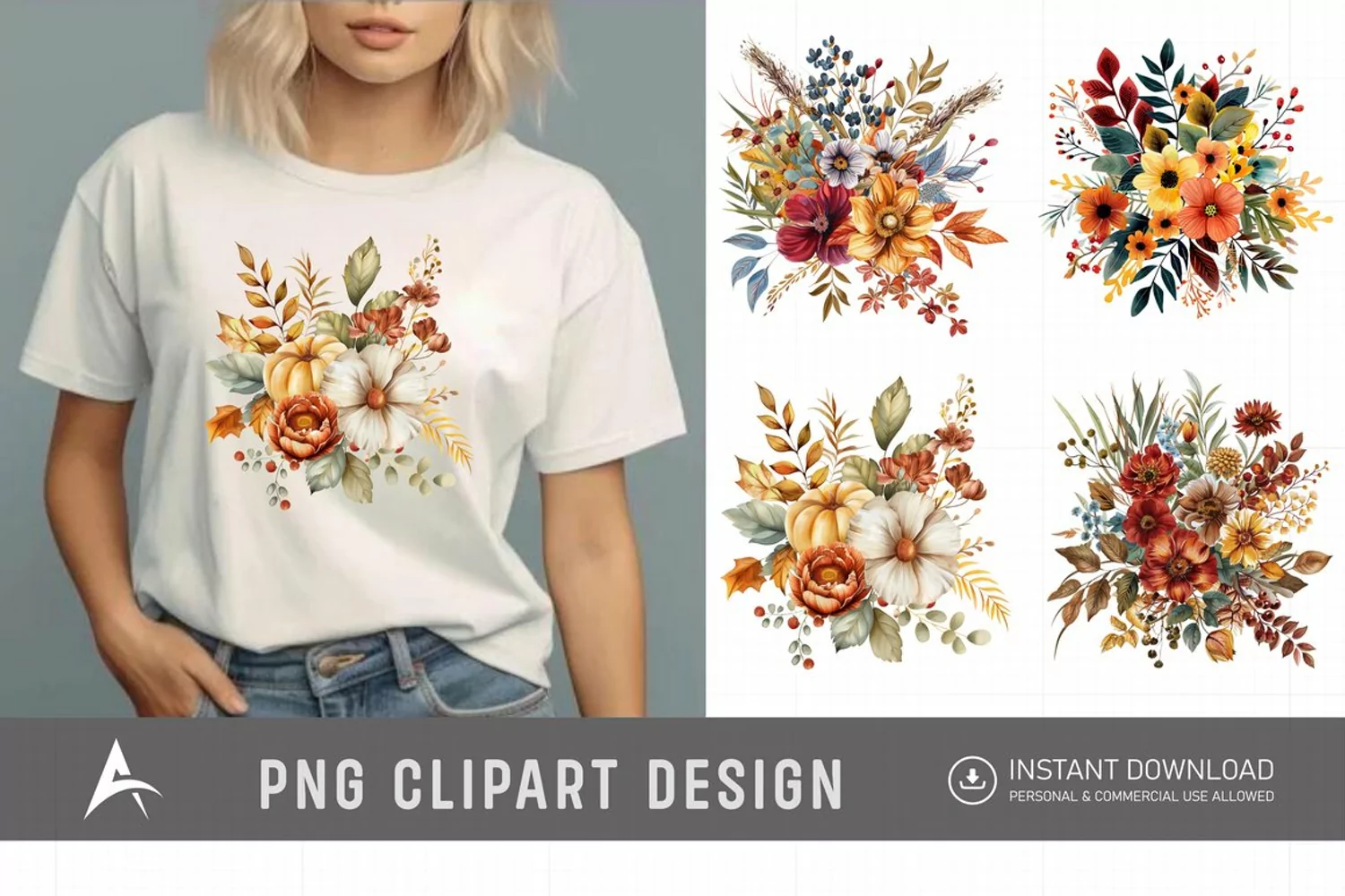 Watercolor Autumn Garden Floral Clipart product image 1
