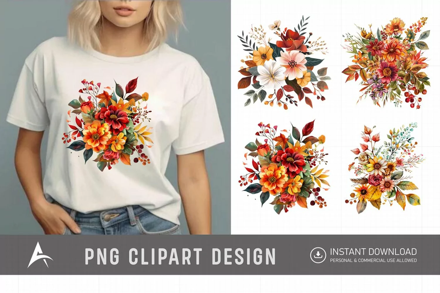 Watercolor Autumn Garden Floral Clipart product image 1