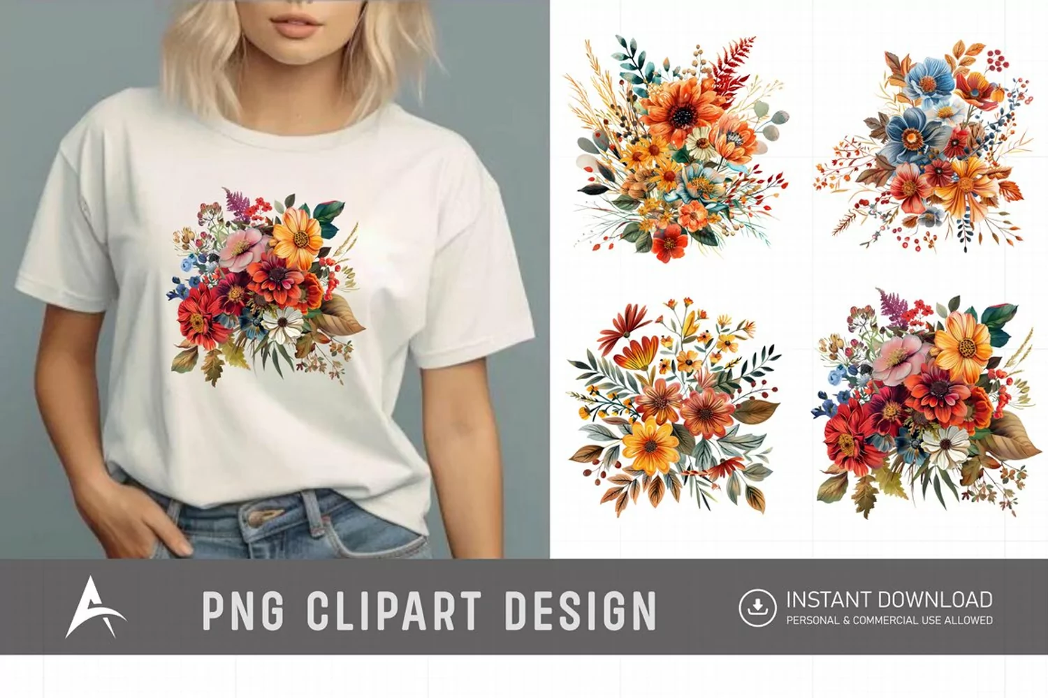 Watercolor Autumn Garden Floral Clipart product image 1