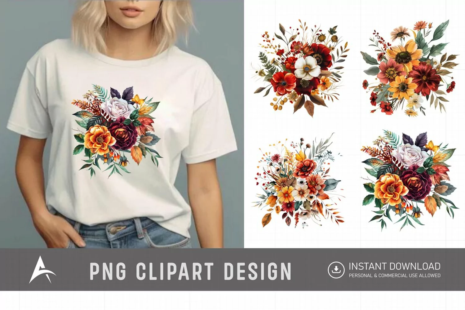 Watercolor Autumn Garden Floral Clipart product image 1