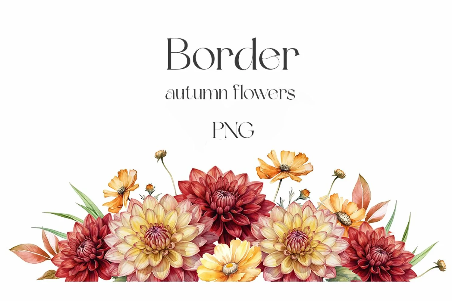 Watercolor autumn garden flowers border