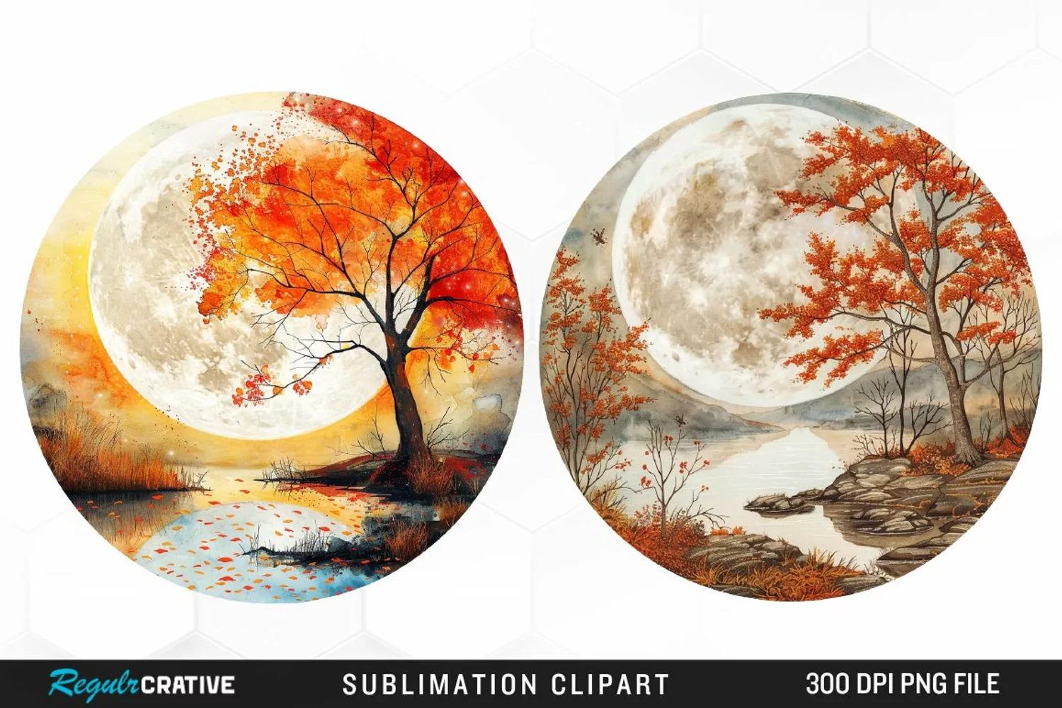 Watercolor Autumn Harvest Moon Illustration Clipart product image 1