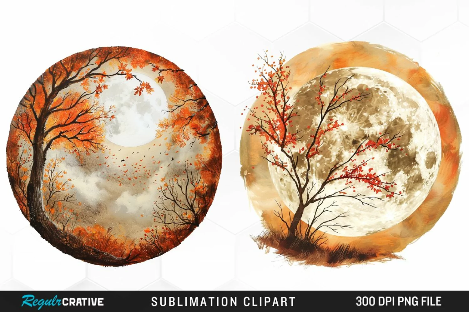 Watercolor Autumn Harvest Moon Illustration Clipart product image 1