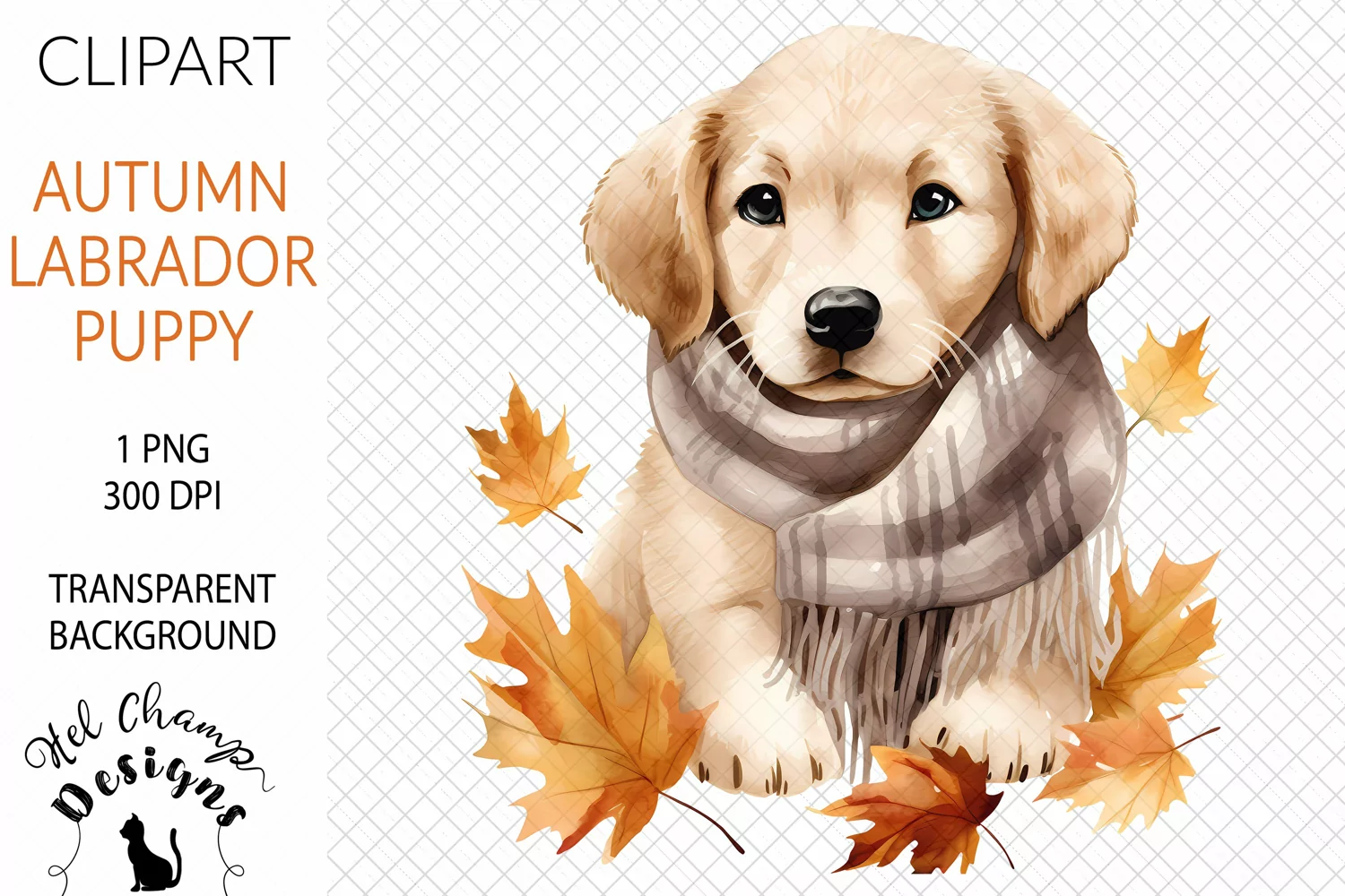 Watercolor autumn labrador puppy scarf sublimation clipart tranparent