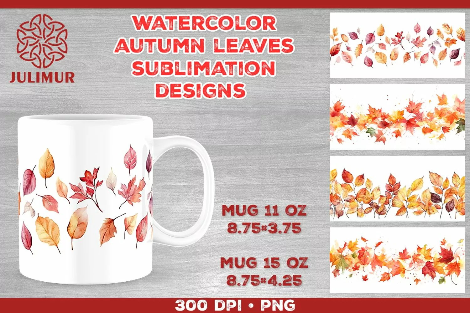 Autumn Splendor Watercolor Leaves Mug Sublimation Design product image 1