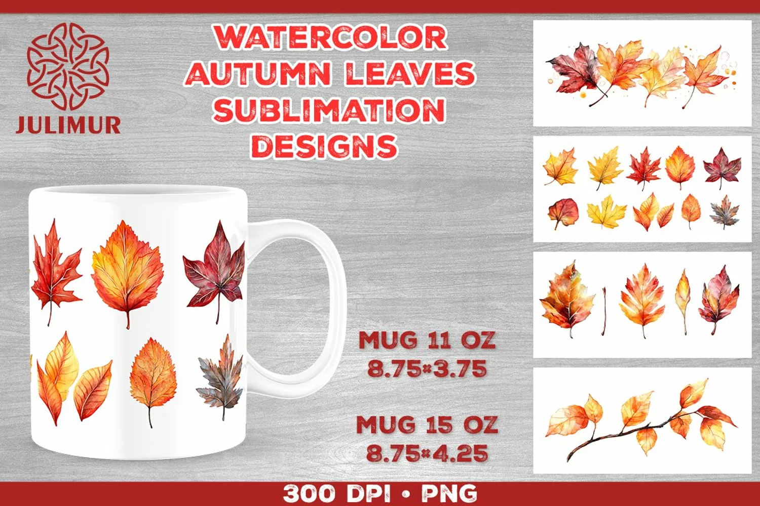 Autumn Splendor Watercolor Leaves Mug Sublimation Design product image 1
