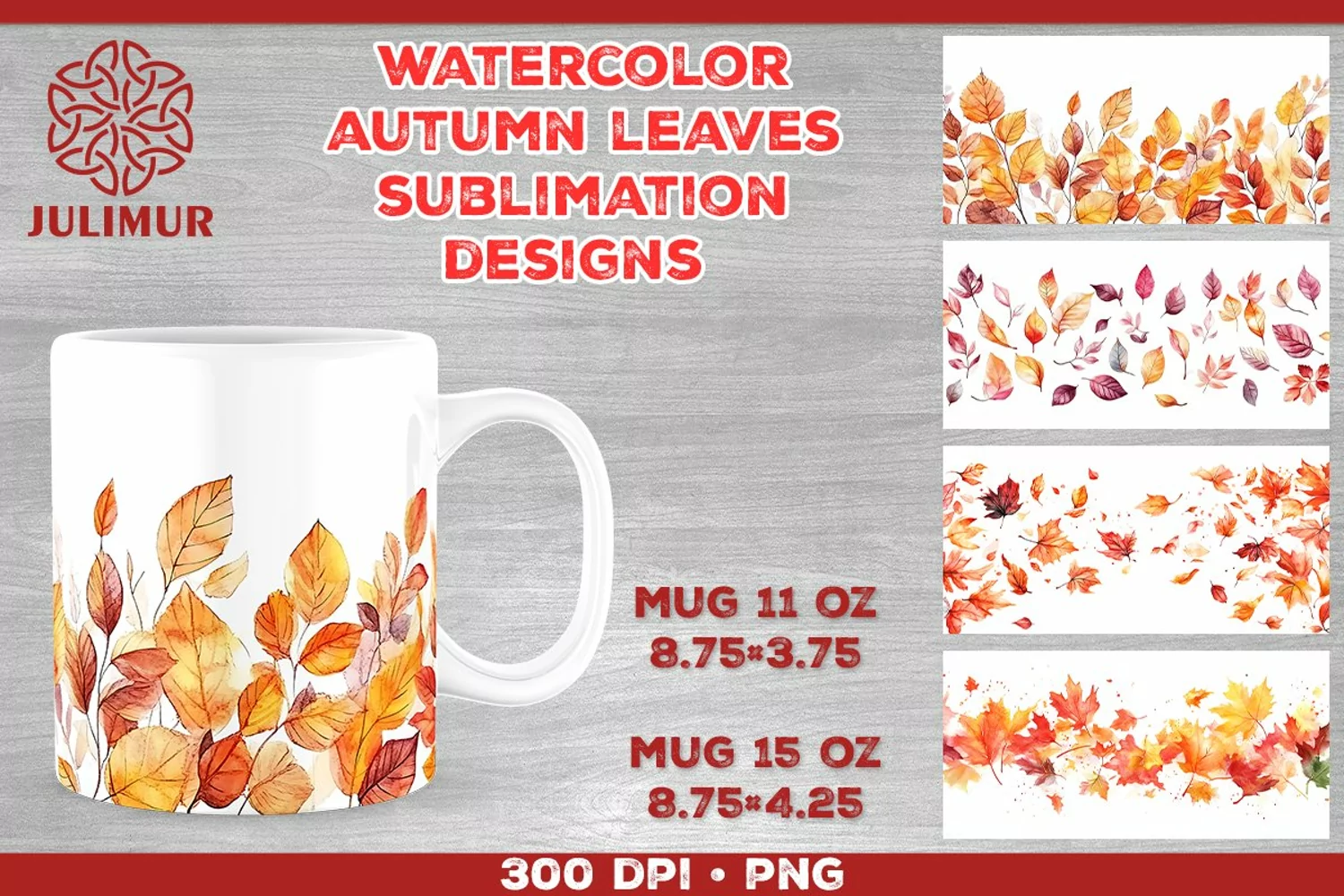 Autumn Splendor Watercolor Leaves Mug Sublimation Design product image 1