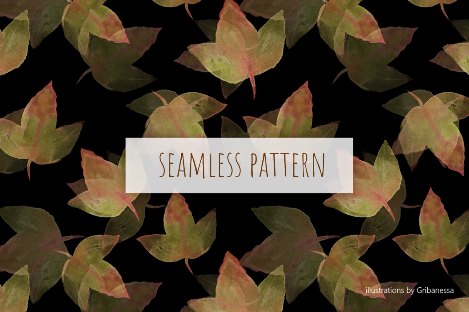 Watercolor Autumn Leaves Seamless Pattern on Black product image 1