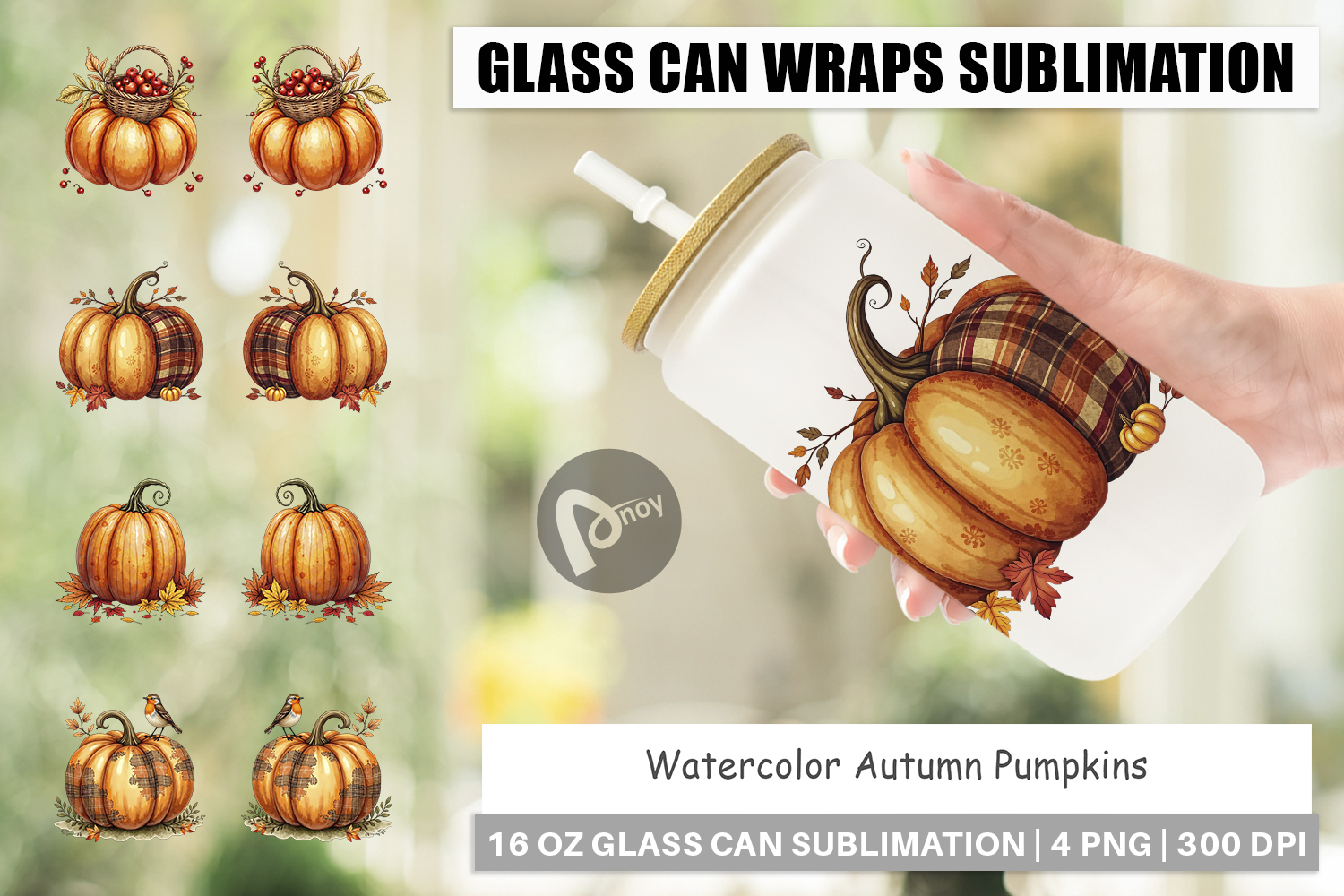 Autumn Pumpkins Glass Can product image 1