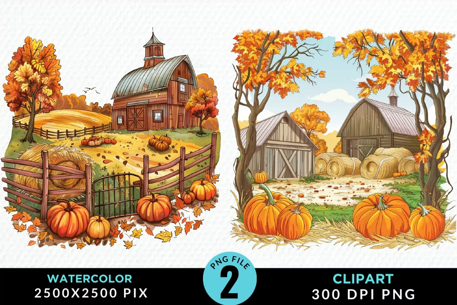 Watercolor Autumn Scenes Illustration Clipart product image 1