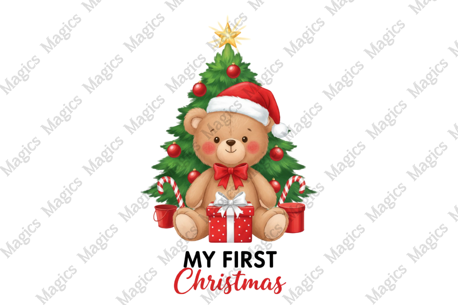 Watercolor Baby 1st Christmas Teddy Bear Sublimation product image 1