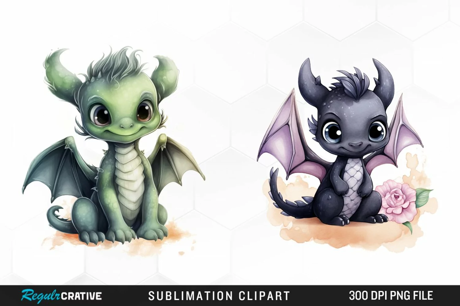 Watercolor Baby Dragon Graphics Clipart product image 1