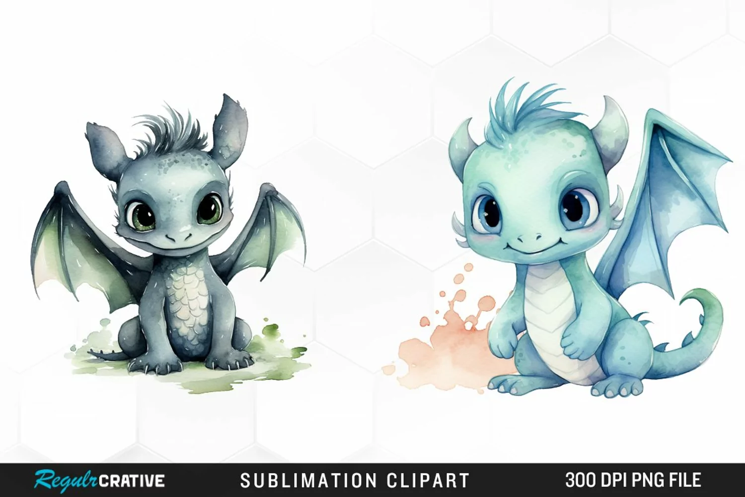 Watercolor Baby Dragon Exquisite Clipart product image 1