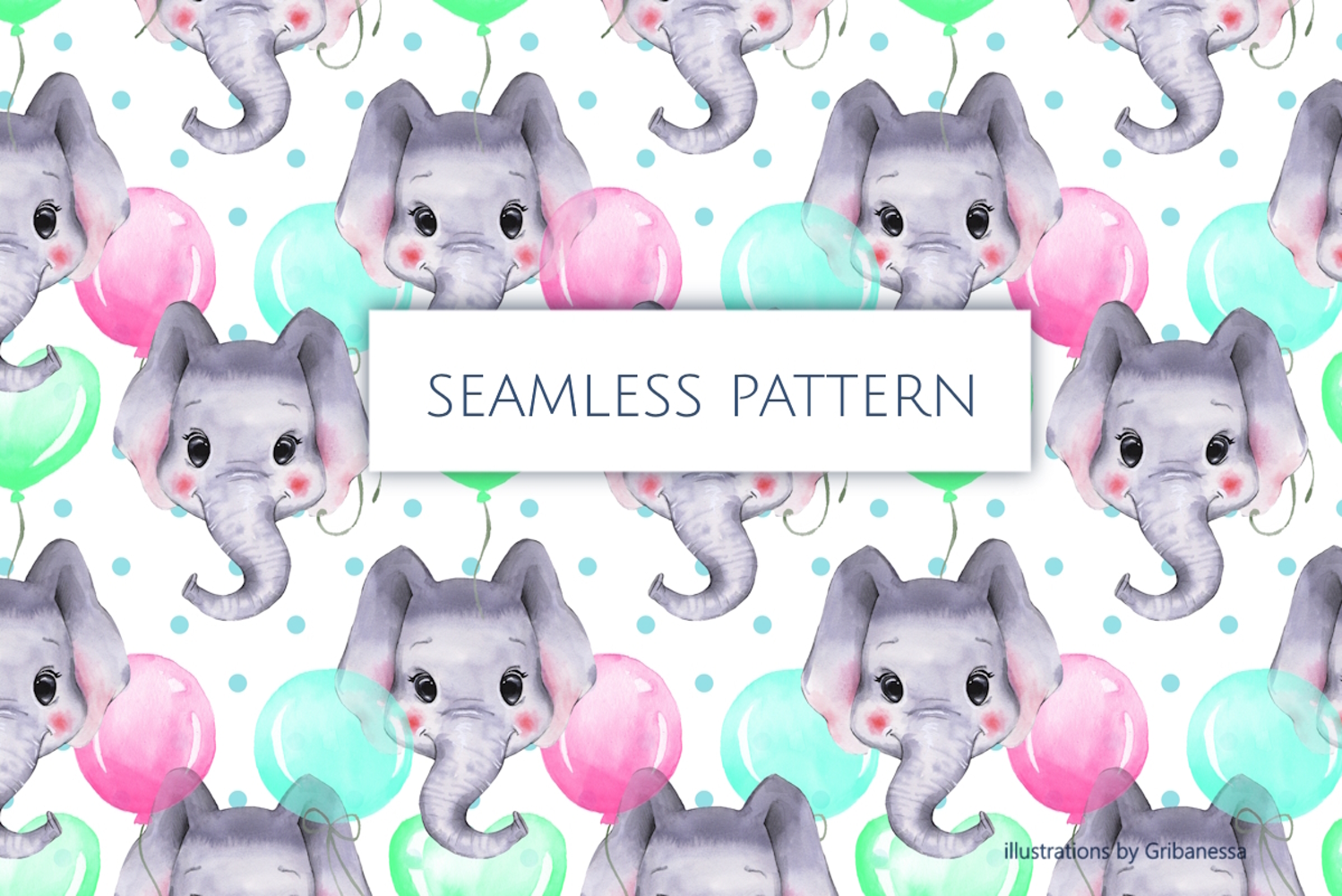 Cute Watercolor Baby Elephant Seamless Pattern product image 1