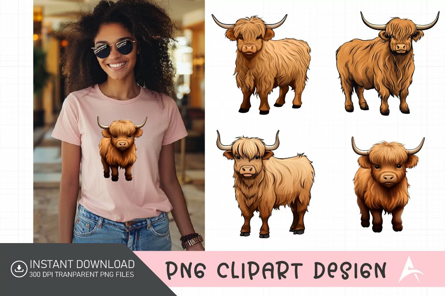 Watercolor Baby Highland Cows Clipart product image 1