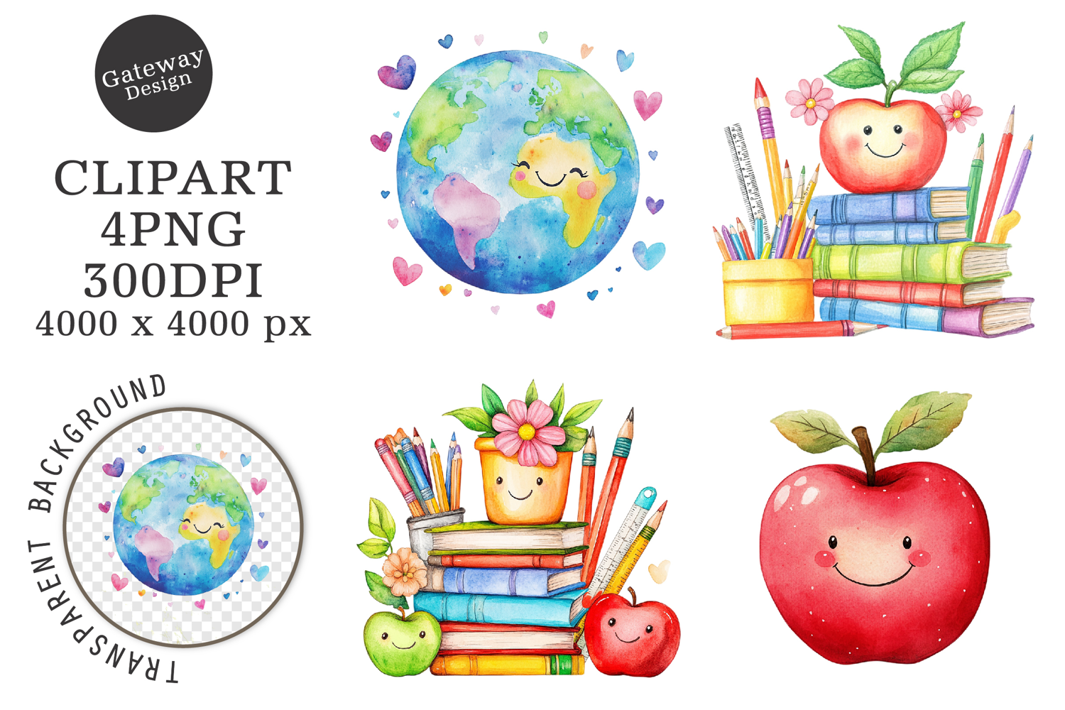 Watercolor Back To School Clipart product image 1