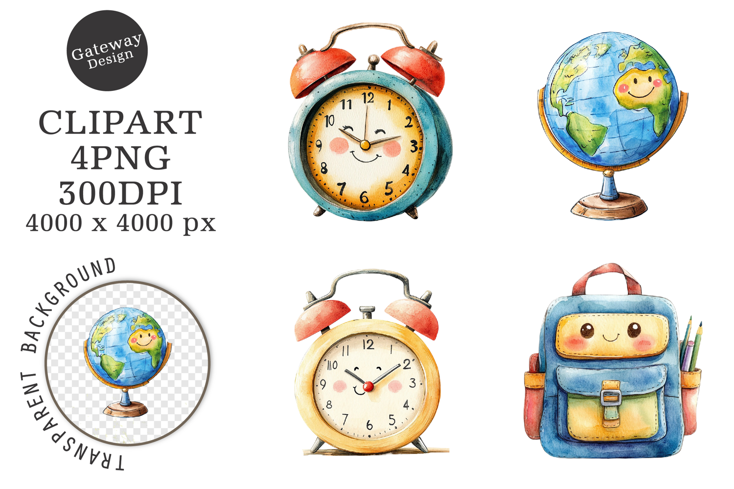 Watercolor Back To School Clipart product image 1