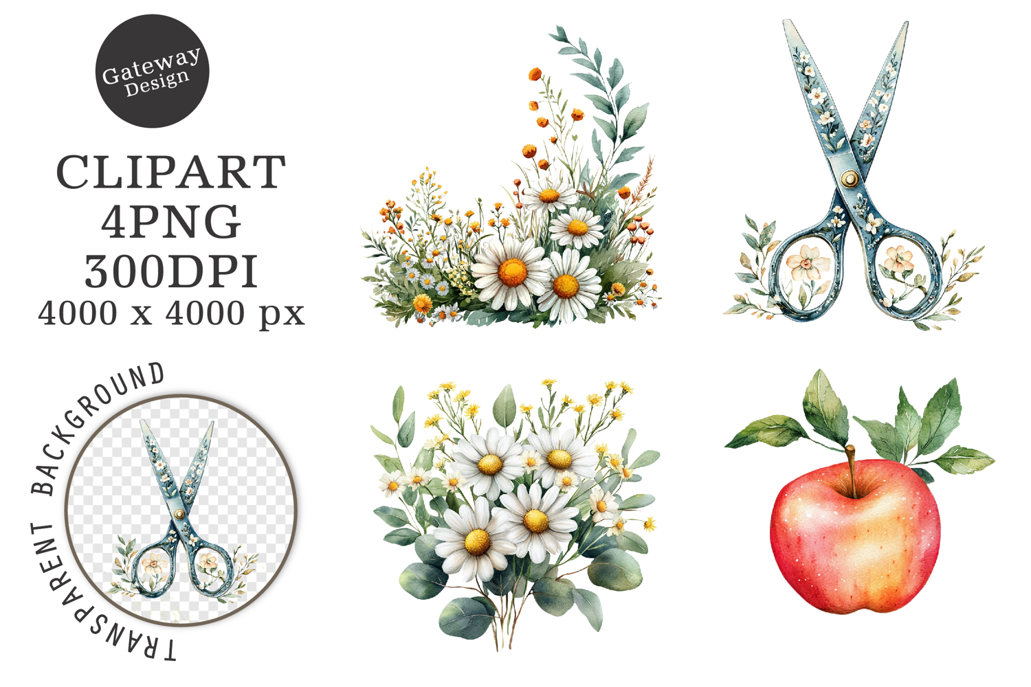 Watercolor Back To School Floral Arrangements Clipart product image 1
