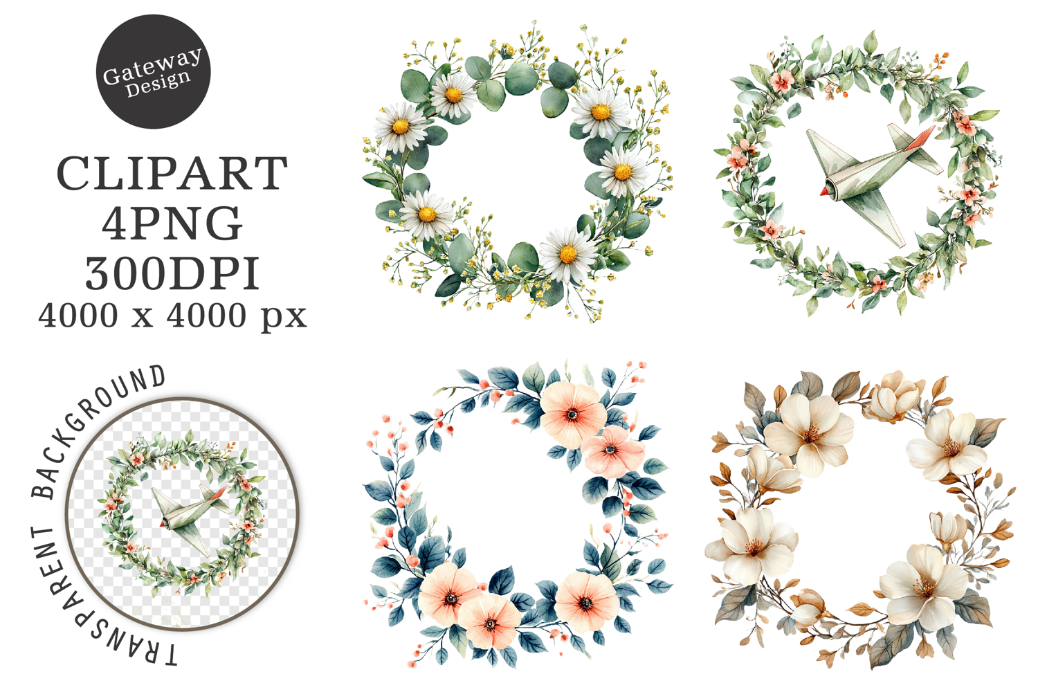 Watercolor Back To School Floral Arrangements Clipart product image 1