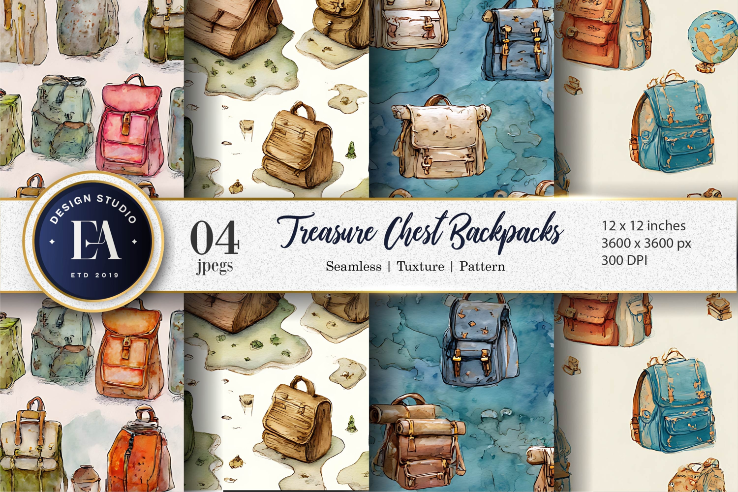 Hand-Drawn Treasure Chest Backpacks Seamless Digital Paper product image 1