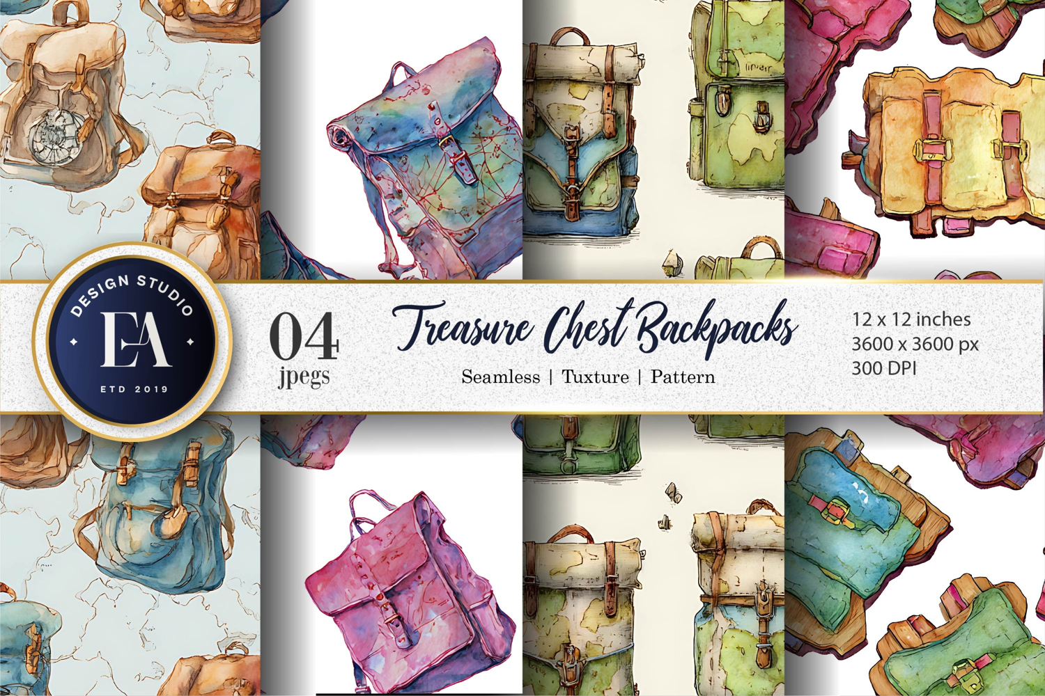 Hand-Drawn Treasure Chest Backpacks Seamless Digital Paper product image 1