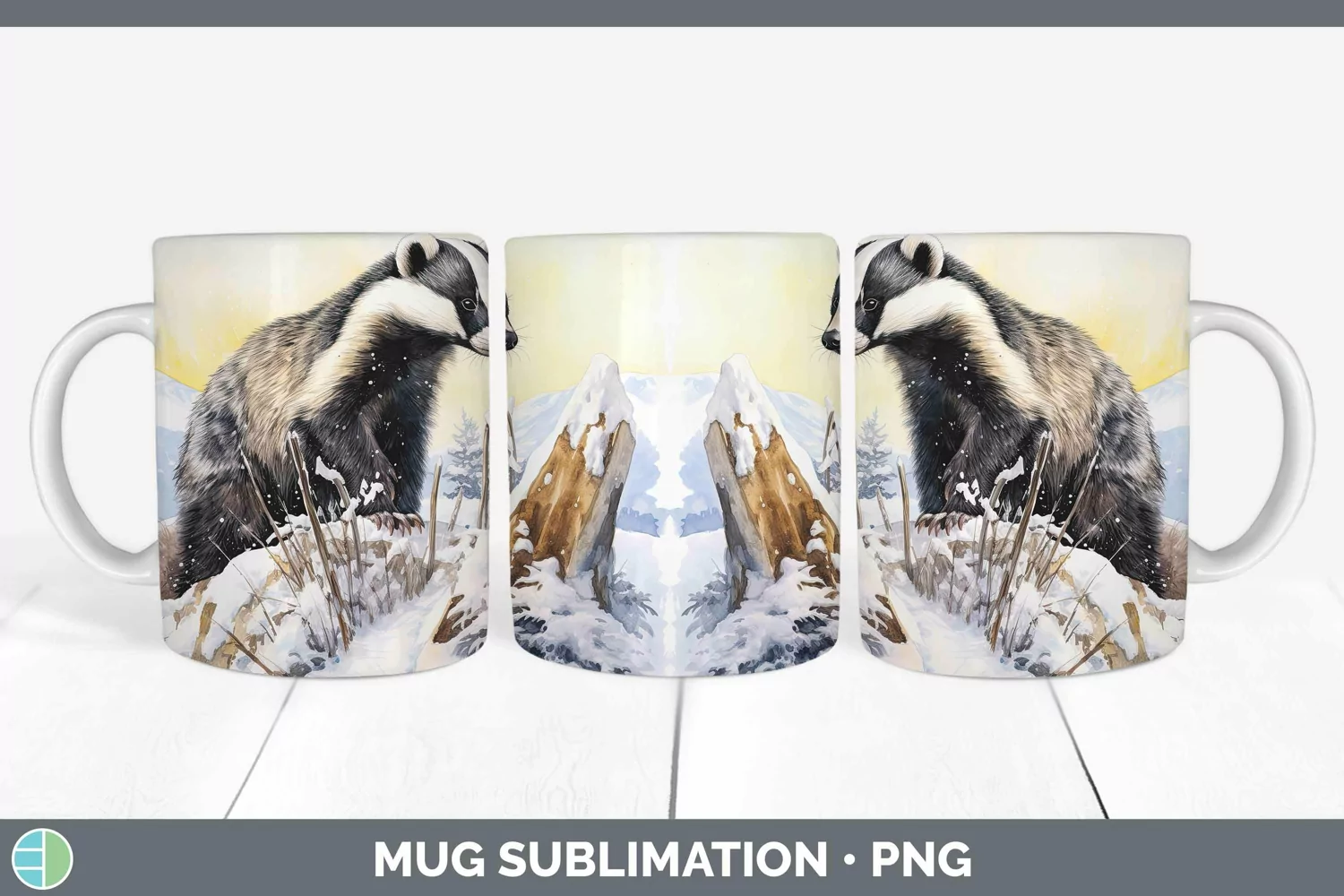 GorgeousWatercolor Badgers Mug Wrap design.