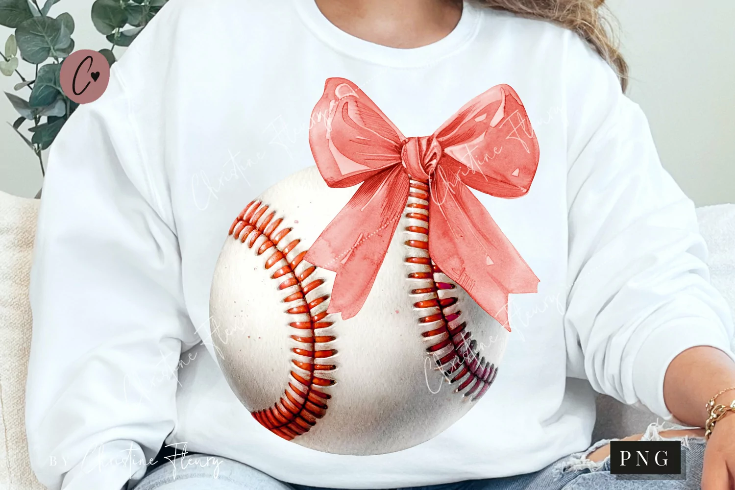 Red Coquette Bow Baseball PNG | Baseball PNG product image 1
