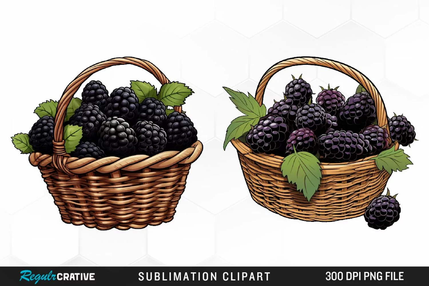 Watercolor Basket Blackberry Graphics Clipart product image 1