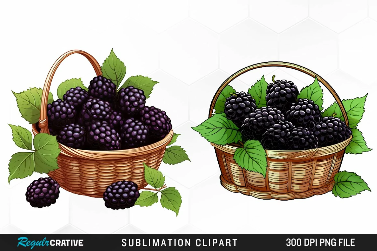 Watercolor Basket Blackberry Graphics Clipart product image 1